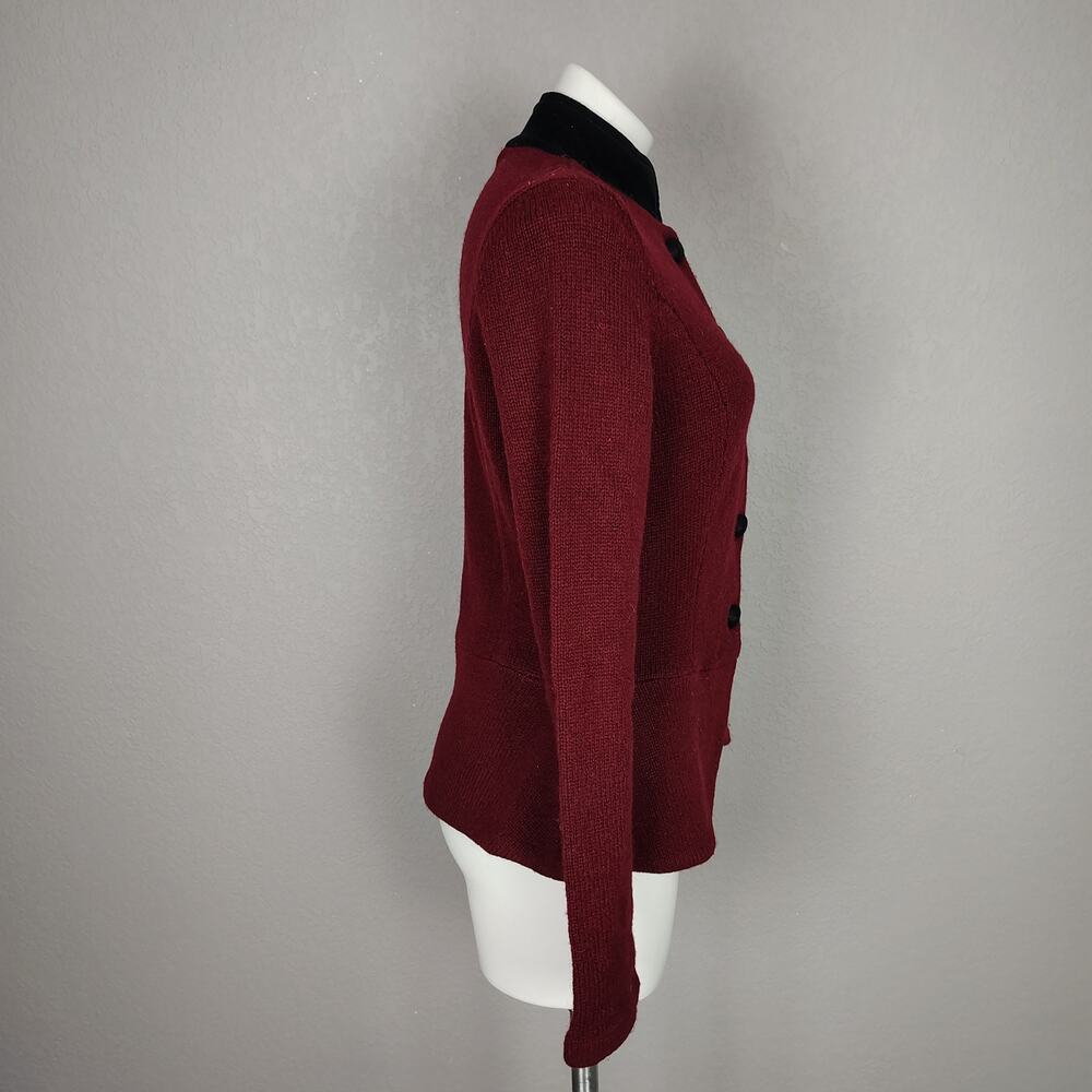 Ralph Lauren Lambs Wool Blend Riding Sweater Jacket Burgundy Velvet Collar - Picture 3 of 14